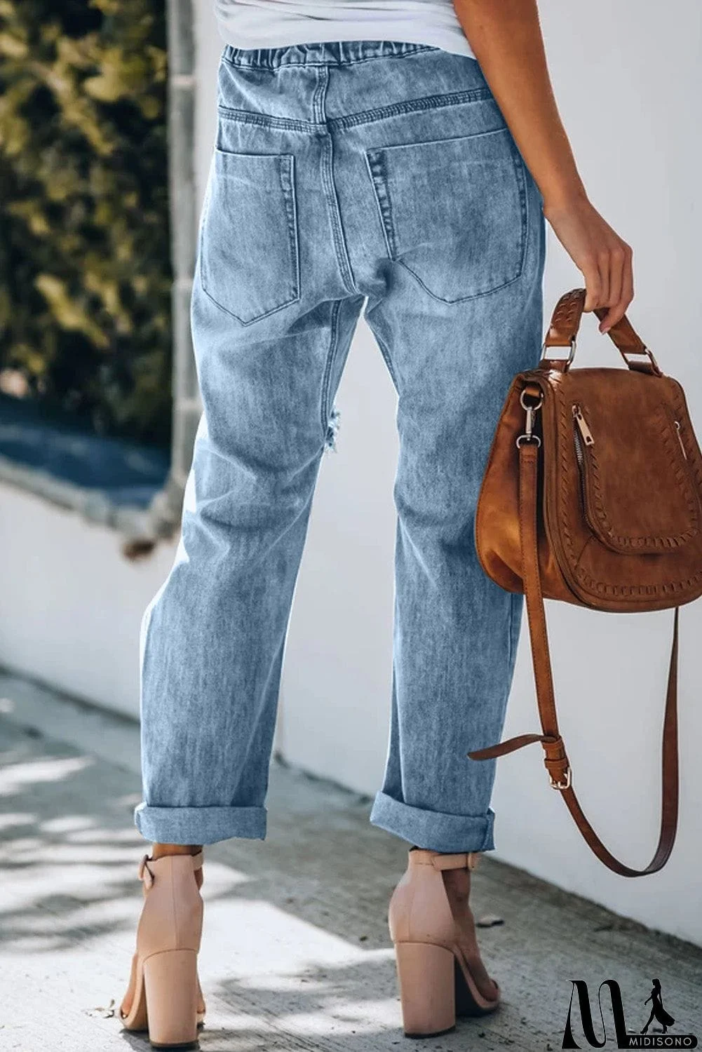 MidiSono - Plaid Patches Cotton Pocketed Denim Jeans