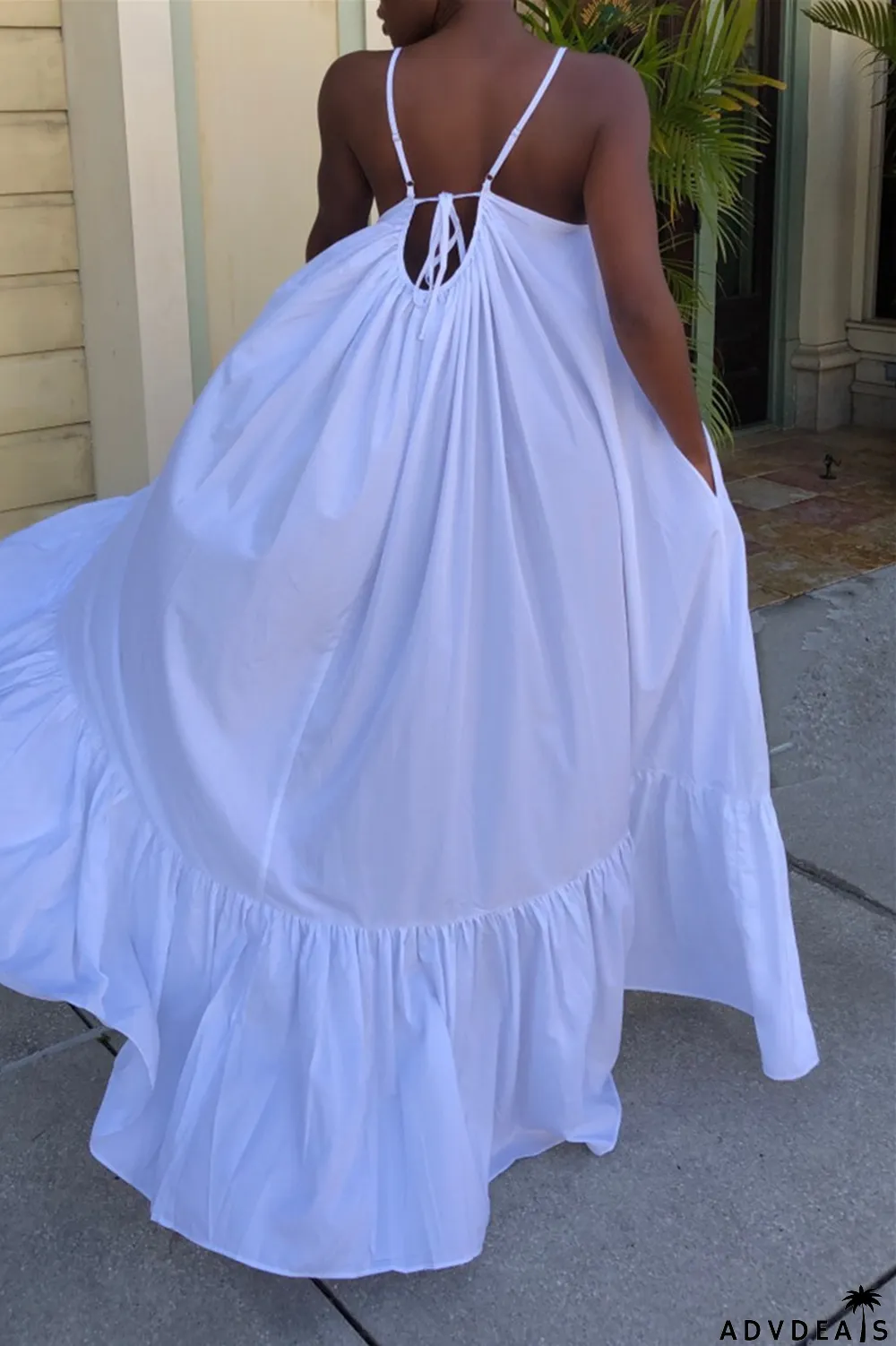 Dark Gray Sexy Casual Solid Backless Spaghetti Strap Loose Sling Dress