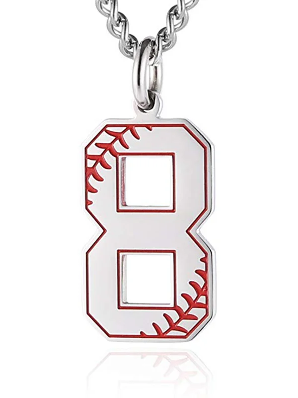 Stainless Steel Number 0 To 9 Baseball And Softball Necklace