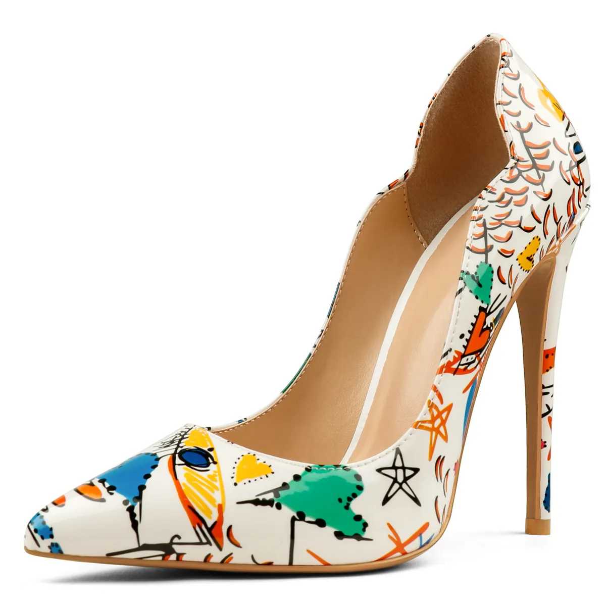 12cm/4.72 inch High Heels Pointy Toe With Graffiti Multicolor Heels