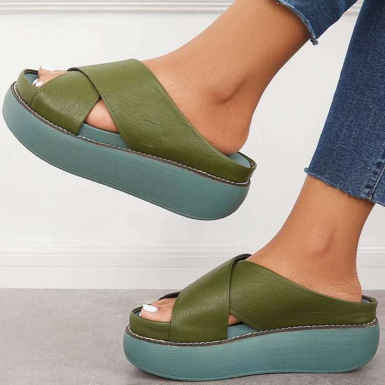 Platform Criss Cross Slides Slip on Arch Support Sandals
