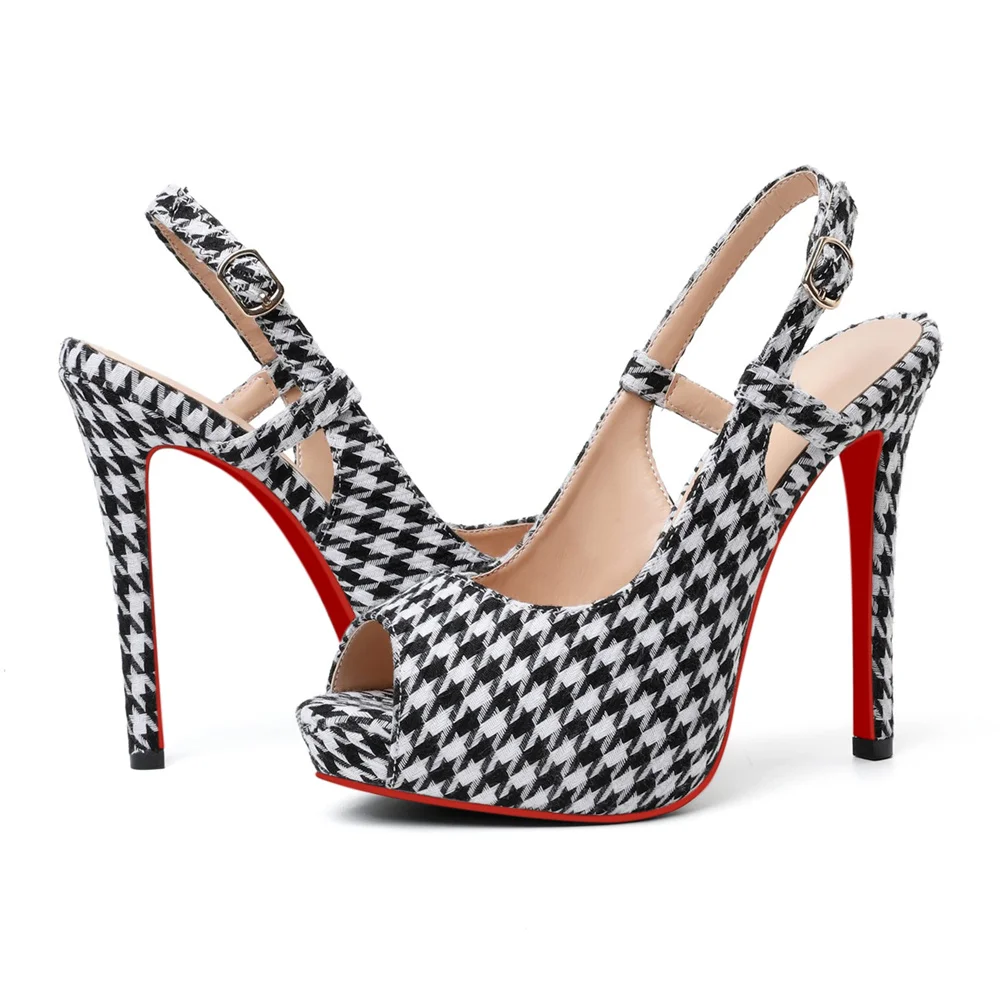 120mm Red Bottom Slingback Sandals Peep Toe Platform Stilettos Black Suede Heels-MERUMOTE