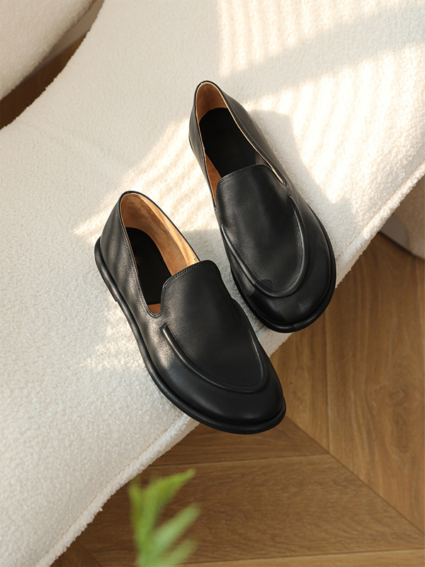 Yunduo Round-Toe Slip-On Soft, Waxy And Versatile Loafers hjn Shicloths