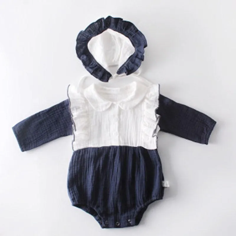 2020 Autumn Newborn Girls Jumpsuits Clothes Baby Knit Lotus Leaf Collar Rompers + Hat Knitted Long Sleeve Children Rompers