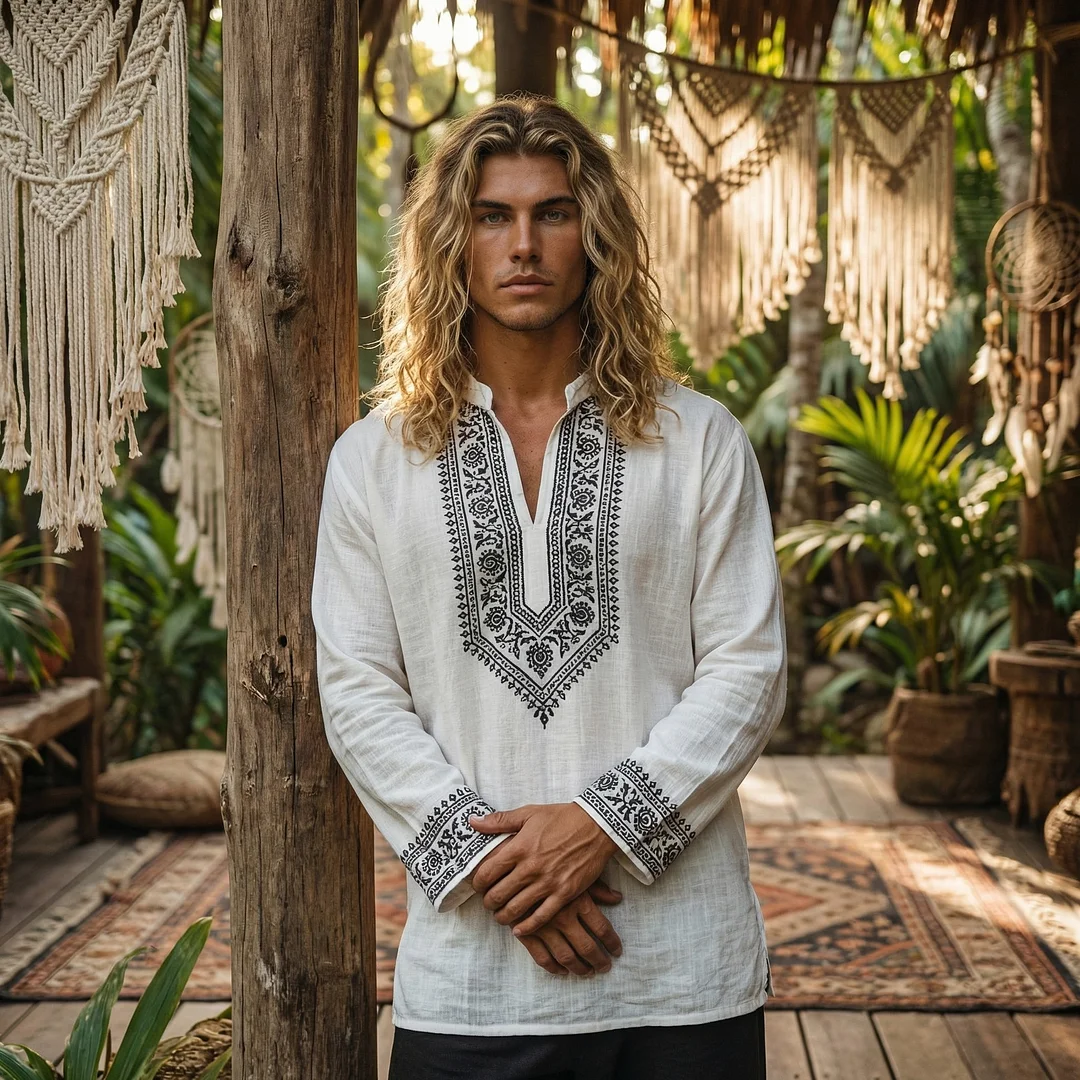 Men's Forest Series Bohemian Linen Top-inspireuse