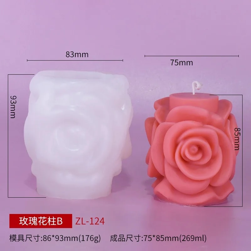 3D Rose Pillar Candle Silicone Mold Handmade Valentine's Day Flower Bouquet Soap Gypsum Resin Molds Wedding Decor Crafts Gifts