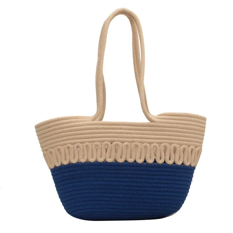 Vintage Colorblock Dot Hollow Boho Handmade Straw Tote Bag