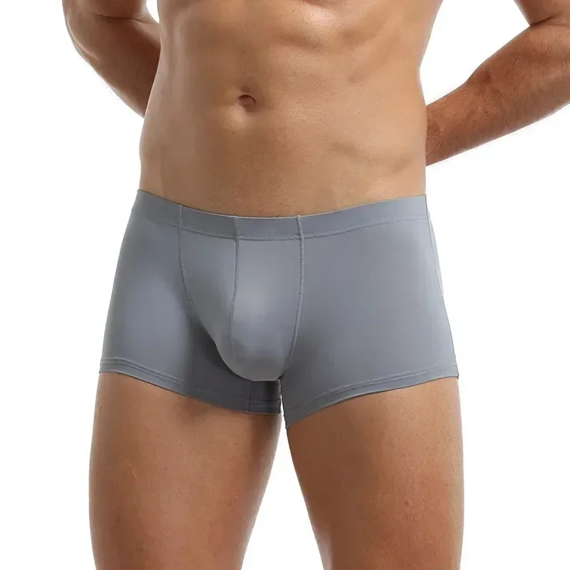 Aonga Ice Silk Seamless Underwear Men Soft Boxer Briefs Comfy Underpants U Bulge Pouch Trunks Bottom Shorts aonga
