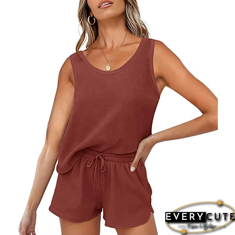 Rust Red Sleeveless Tank with Shorts Lounge Set