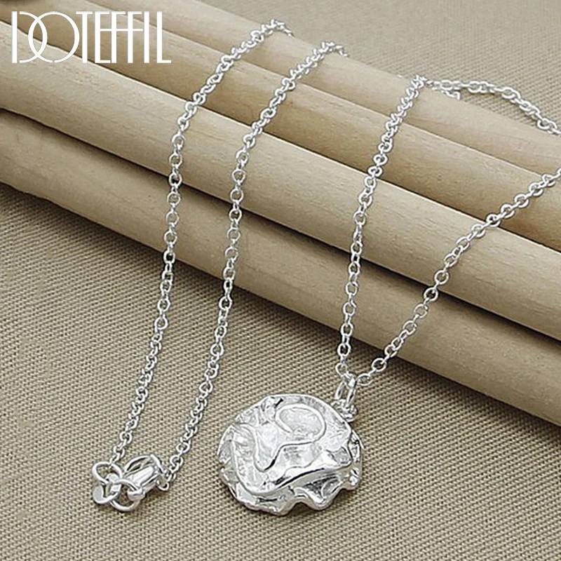 DOTEFFIL 925 Sterling Silver Rose Flower Pendant Necklace 18 Inch Chain For Women Jewelry