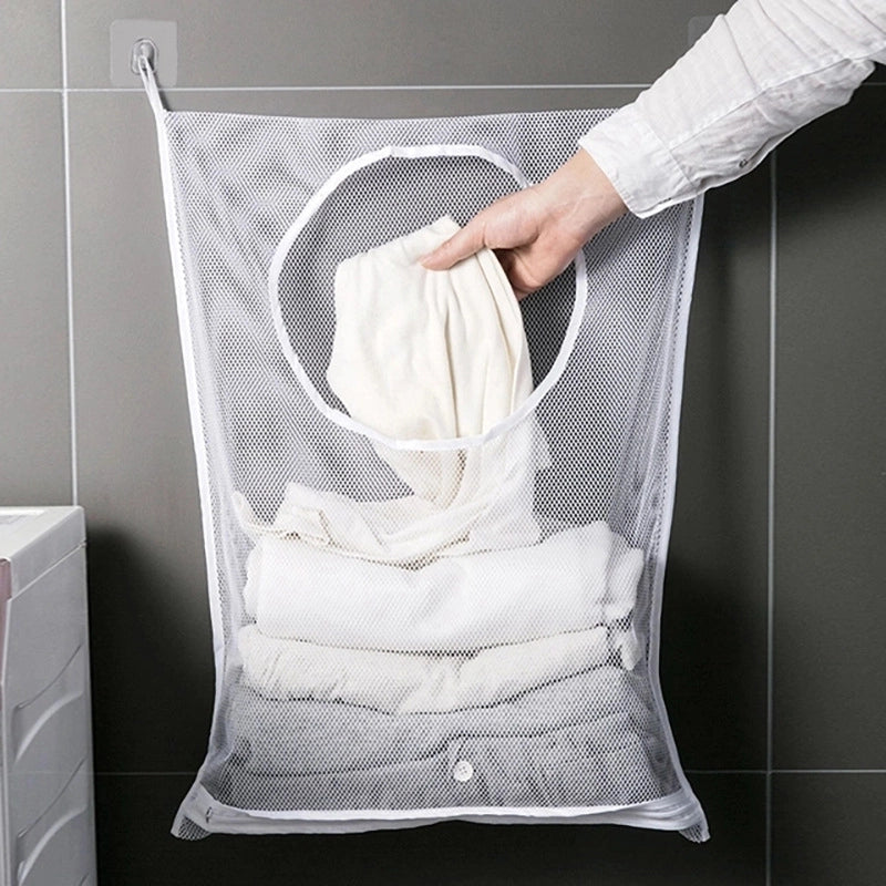 Bathroom Multifunctional Clothes Storage Mesh Bag Wall-mounted Clothes Change Storage Bag Socks Underwear Hanging Bag Dirty Clothes Basket