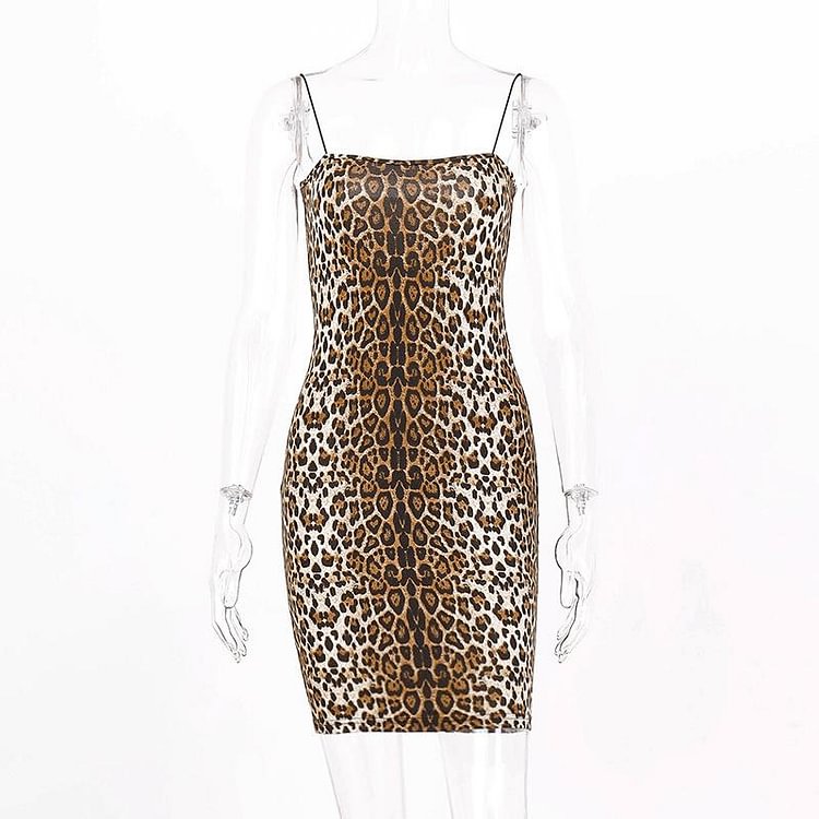 Leopard print skinny mini sling dress