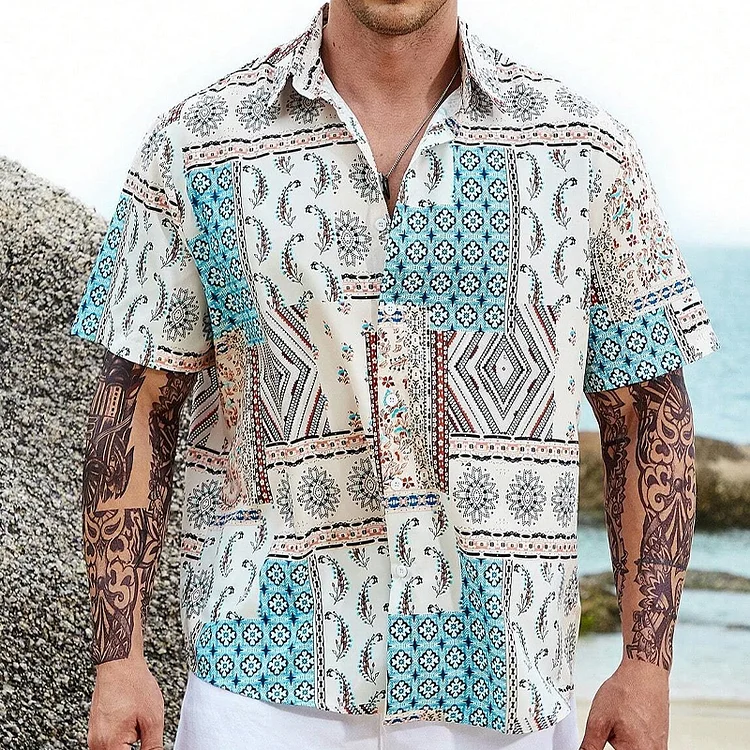 Men's Vacation Paisley Woven Printed Short Sleeves Shirt