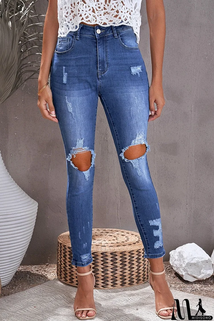 Ripped Distressed High Waist Skinny Jeans