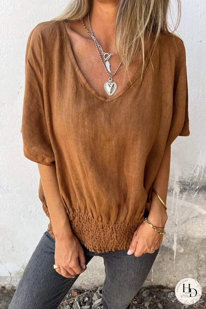 Casual Simplicity Solid V Neck T-Shirts