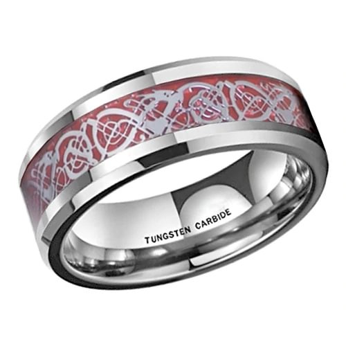 Women's or Men's Tungsten Carbide Wedding Ring Band,Silver Resin Inlay Red Tungsten Celtic Dragon Knot Rings With Mens And Womens For 4mm 6mm 8mm 10mm 12mm
