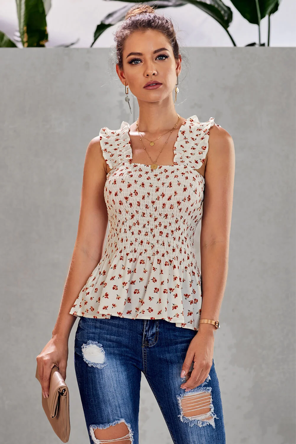 White Floral Smock Tank | IFYHOME