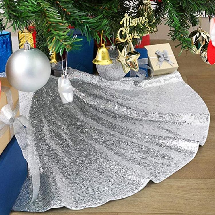 48 Inch Silver Sequin Christmas Tree White Skirt