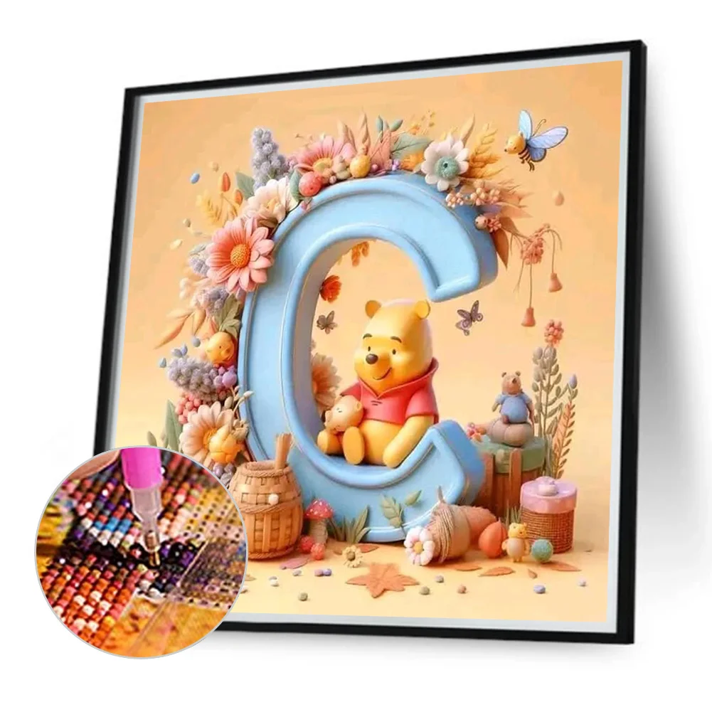Full Round Diamond Painting 40*40cm - Yellow Rose Butterfly Winnie The Pooh Letters