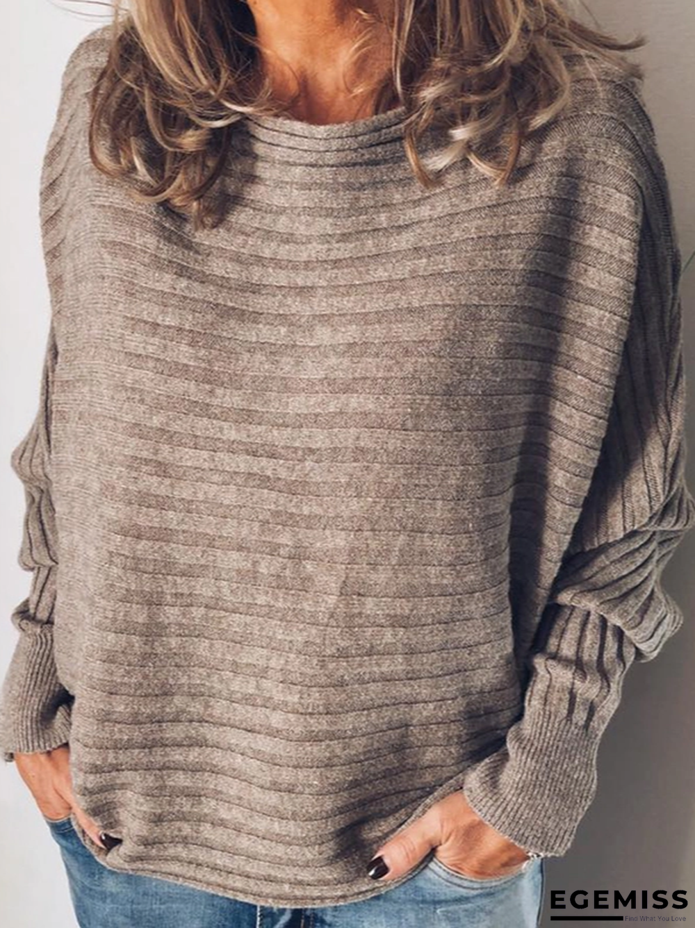Gray Casual Cotton-Blend Sweater | EGEMISS