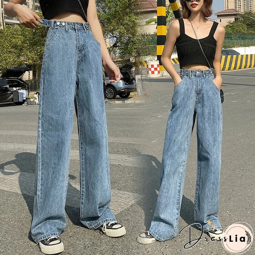 Woman Jeans High Waist Clothes Wide Leg Denim Clothing Blue Streetwear Vintage Quality Fashion Harajuku Straight Pants