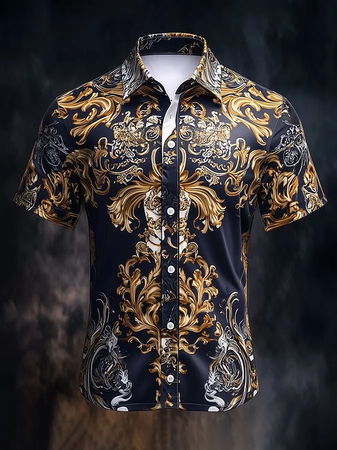 Men's Casual Vintage Floral Print Short Sleeve Shirt
