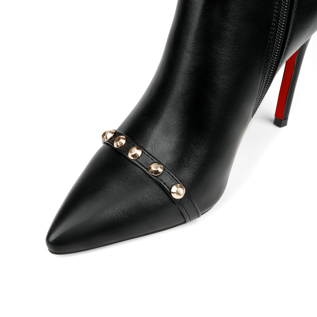 100mm Women's Fashion Zipper Leather High Heels Knee Boots Red Bottom Shoes-MERUMOTE