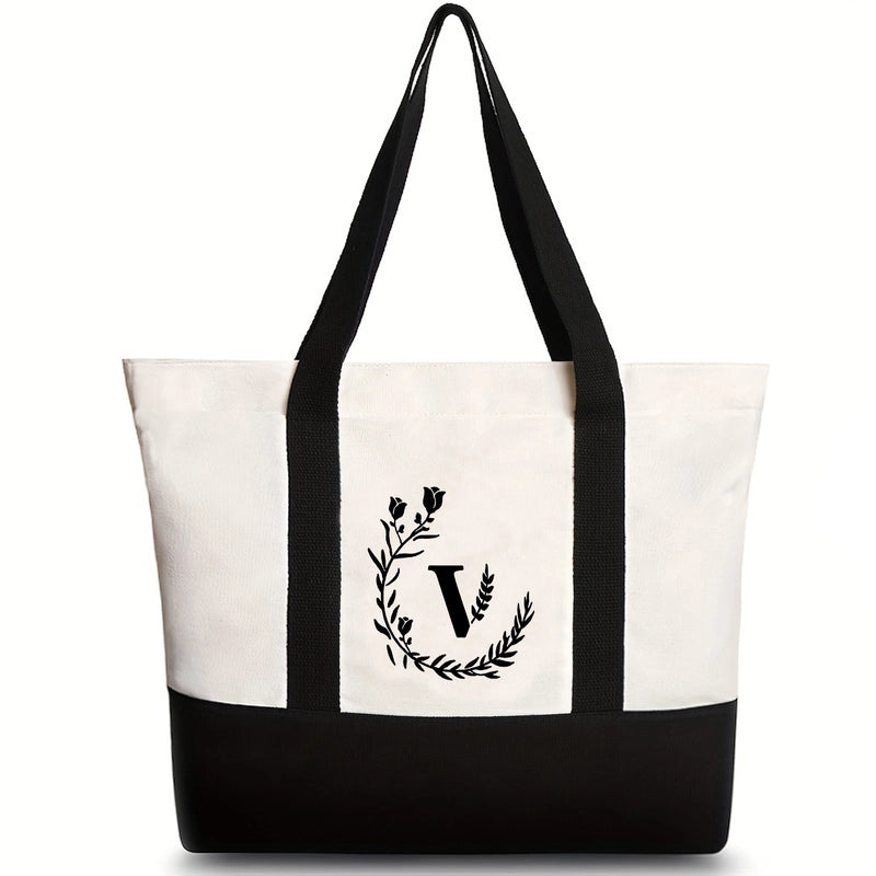 Women’s Medium Canvas Letter Flower Classic Style Square Zipper Shoulder Bag