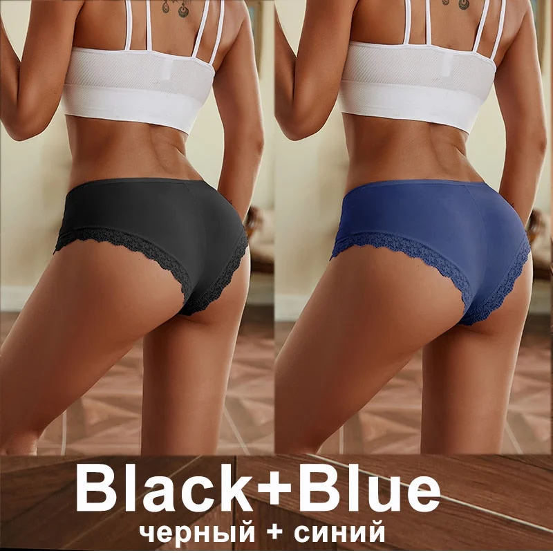 2PCS/Set Women Underwear Lace Panties Underwear Sexy Seamless Female Lingerie Intimate Underpants Cheekie Panties Floral Finetoo