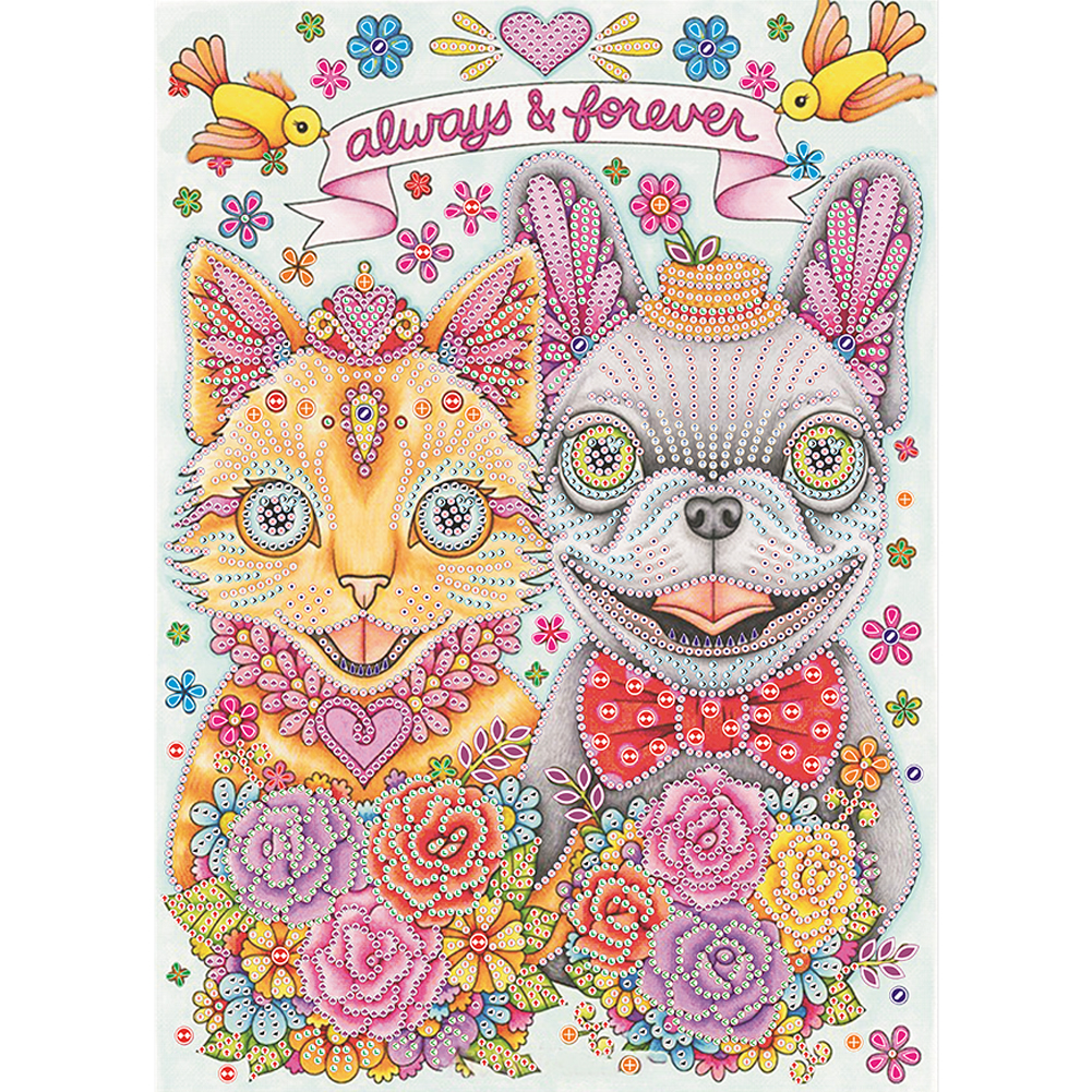 

30*40CM - Cat Dog - Round Drill Diamond Painting, 501 Original