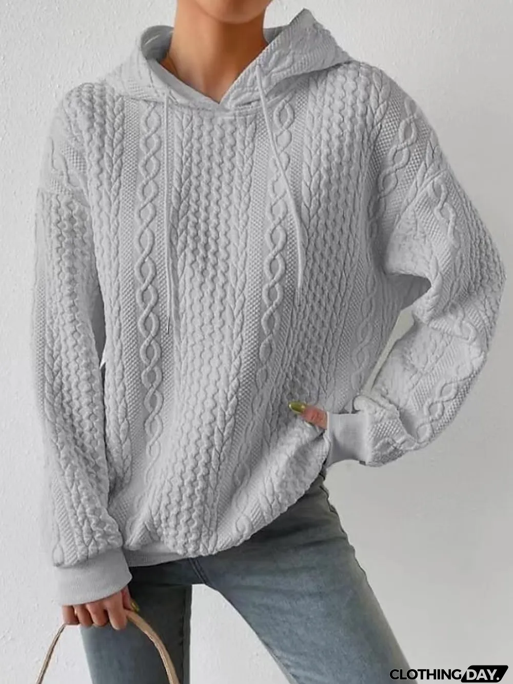 Women's Hoodie Sweatshirt Pullover Textured Solid Color Street Casual Drawstring Black White Blue Elegant Vintage Fashion Hoodie Long Sleeve Top Micro-elastic Fall & Winter