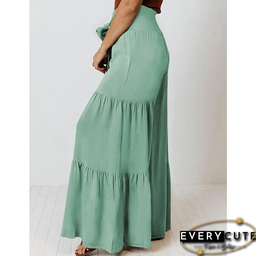 Green Smocked High Waist Palazzo Pants with Tie