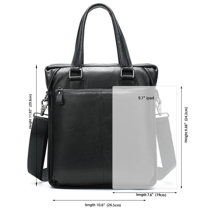 Soft Genuine Leather Dual Top-Handled Detachable Sling Strap Business Bag