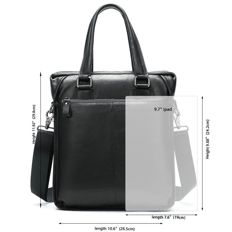 Soft Genuine Leather Dual Top-Handled Detachable Sling Strap Business Bag