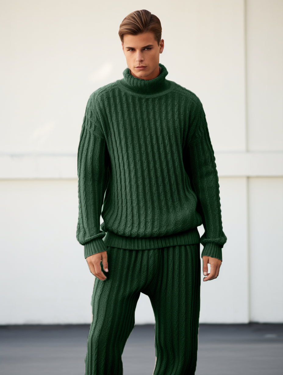 Men's Amy Green Striped Sweater Suit