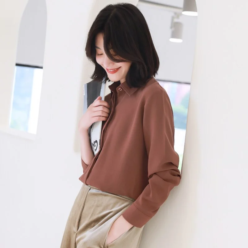 Brand Simplicity Chiffon Shirt and Tops 2021 New Women Solid Colors Casual Long Sleeve Blouse Lady Office OL Shirts Blusas
