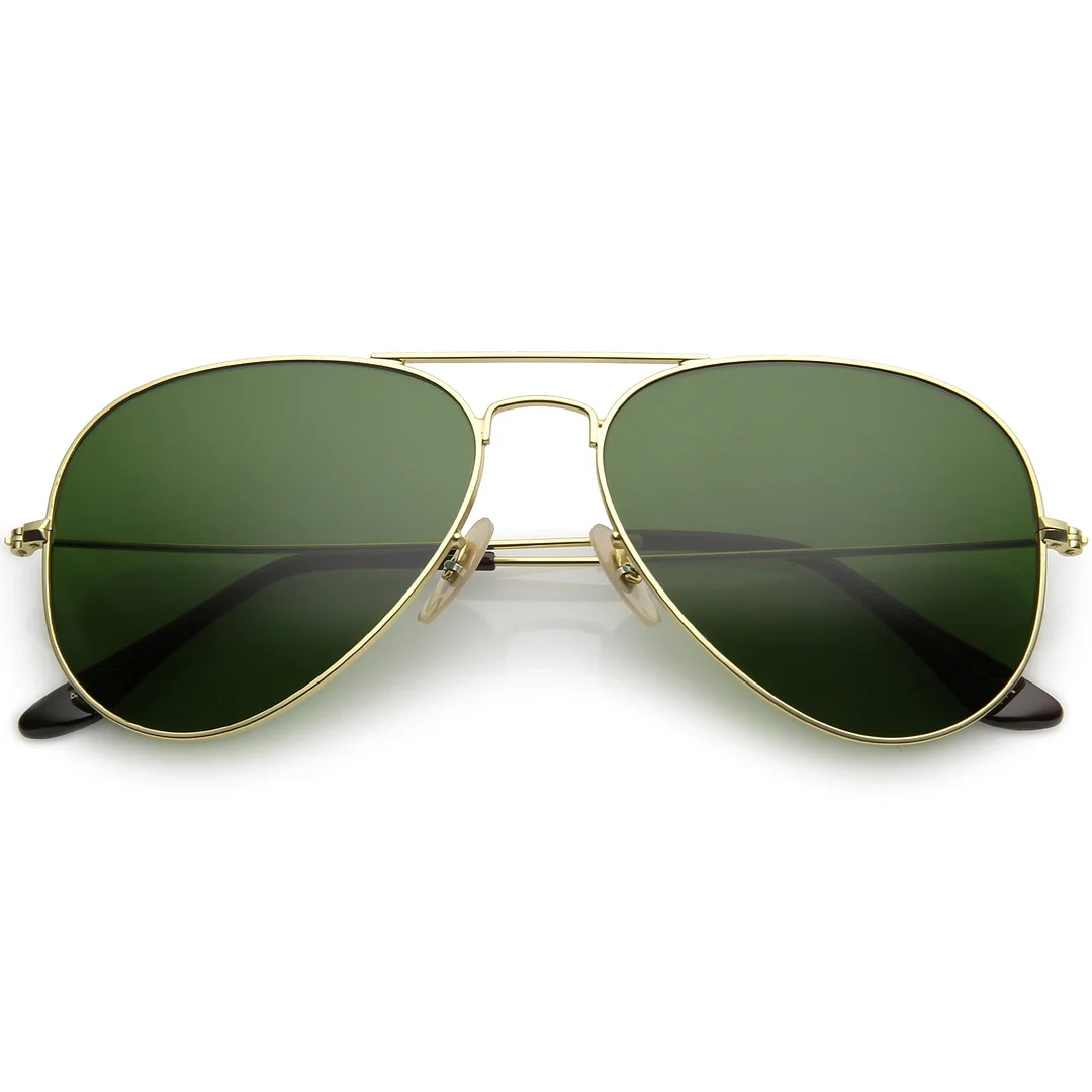 Premium Small Classic Matte Metal Aviator glasses With Green Tinted Glass Lens 57mm