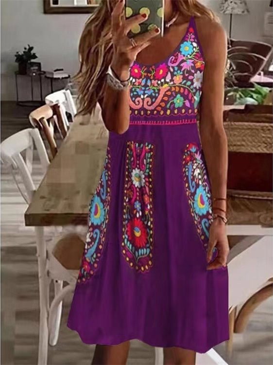 Women Scoop Neck Sleeveless Floral Printed Dress