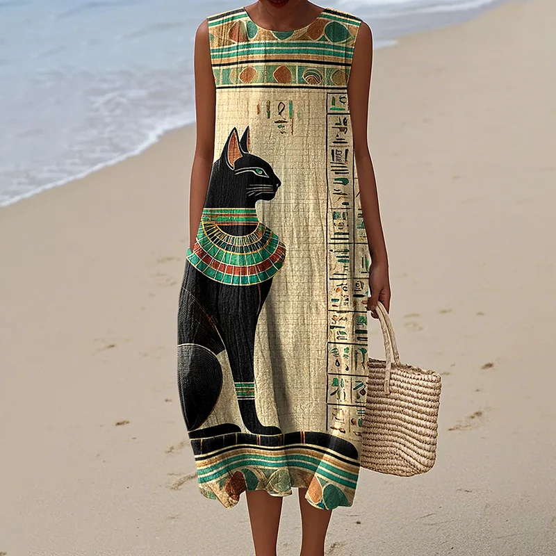Women's Egyptian Buster Cat Art Print Dress