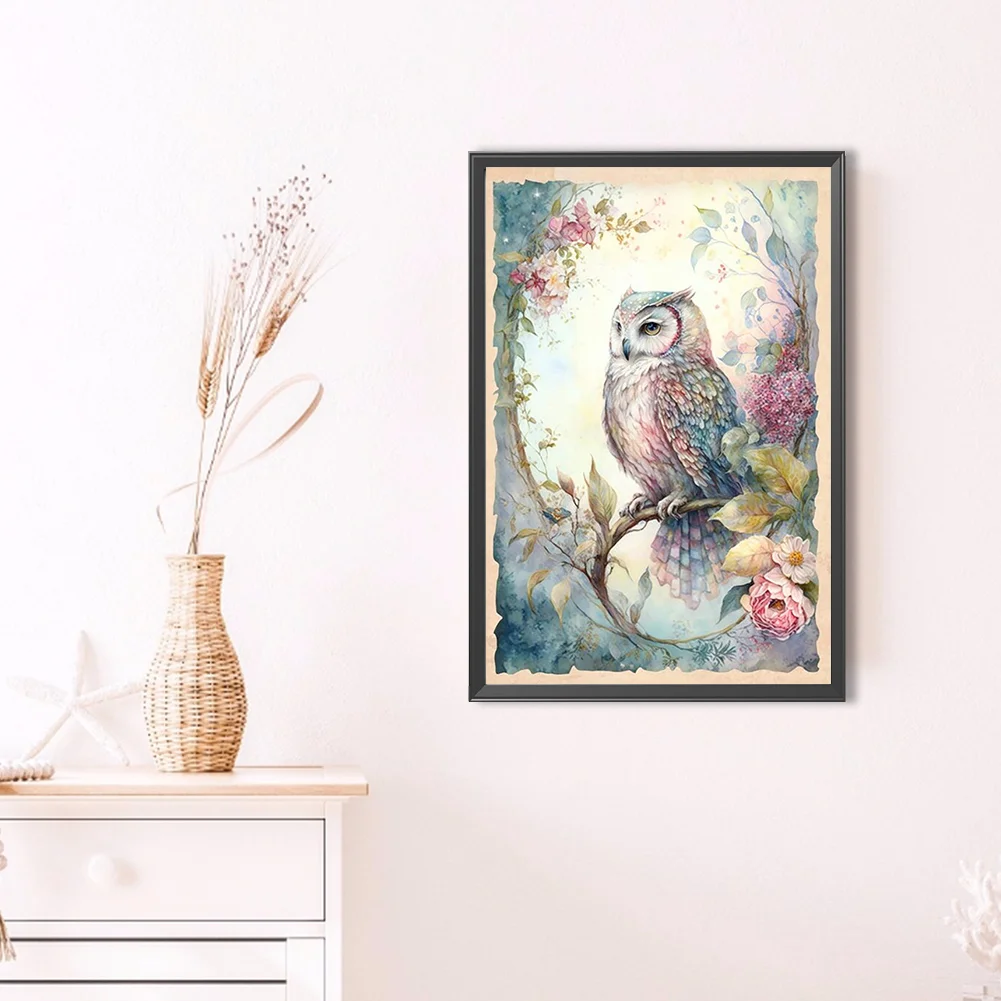 Diamond Painting - Full Round Drill - Flower Owl(Canvas|40*60cm)