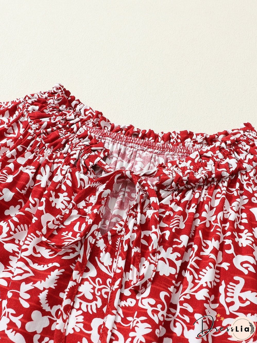 Burgundy Flower Print Neck Tie Blouse