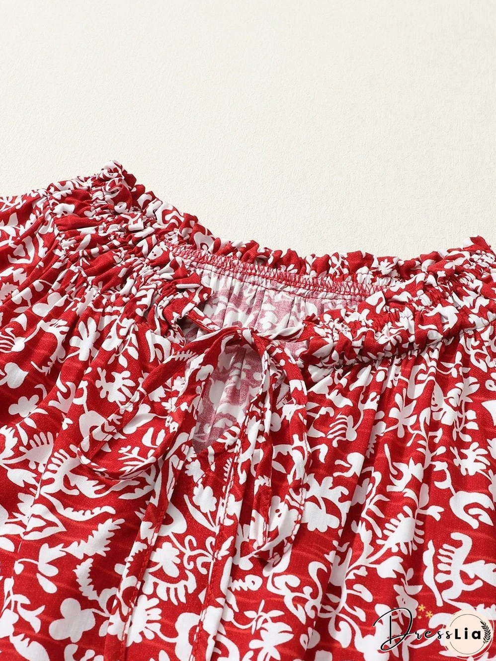 Burgundy Flower Print Neck Tie Blouse