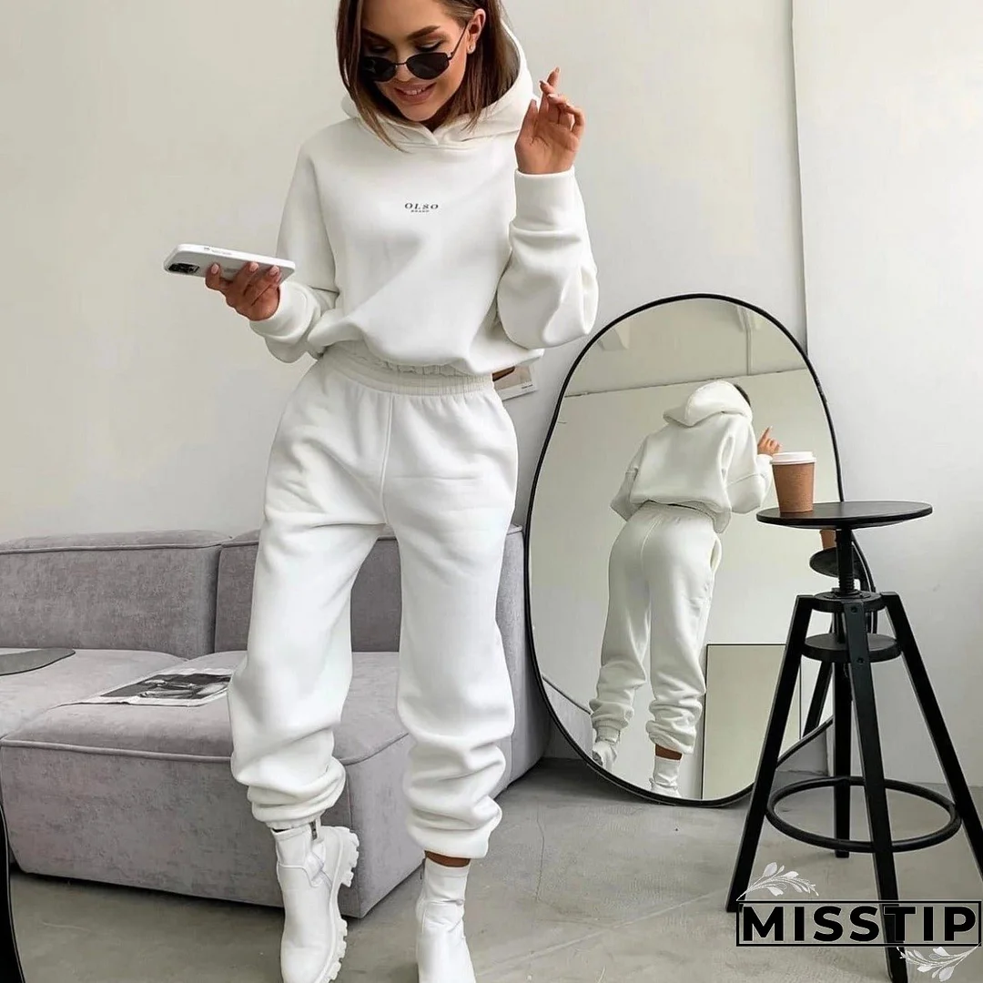 Women's Autumn Knitted Fleece Casual Two-piece Set Suits