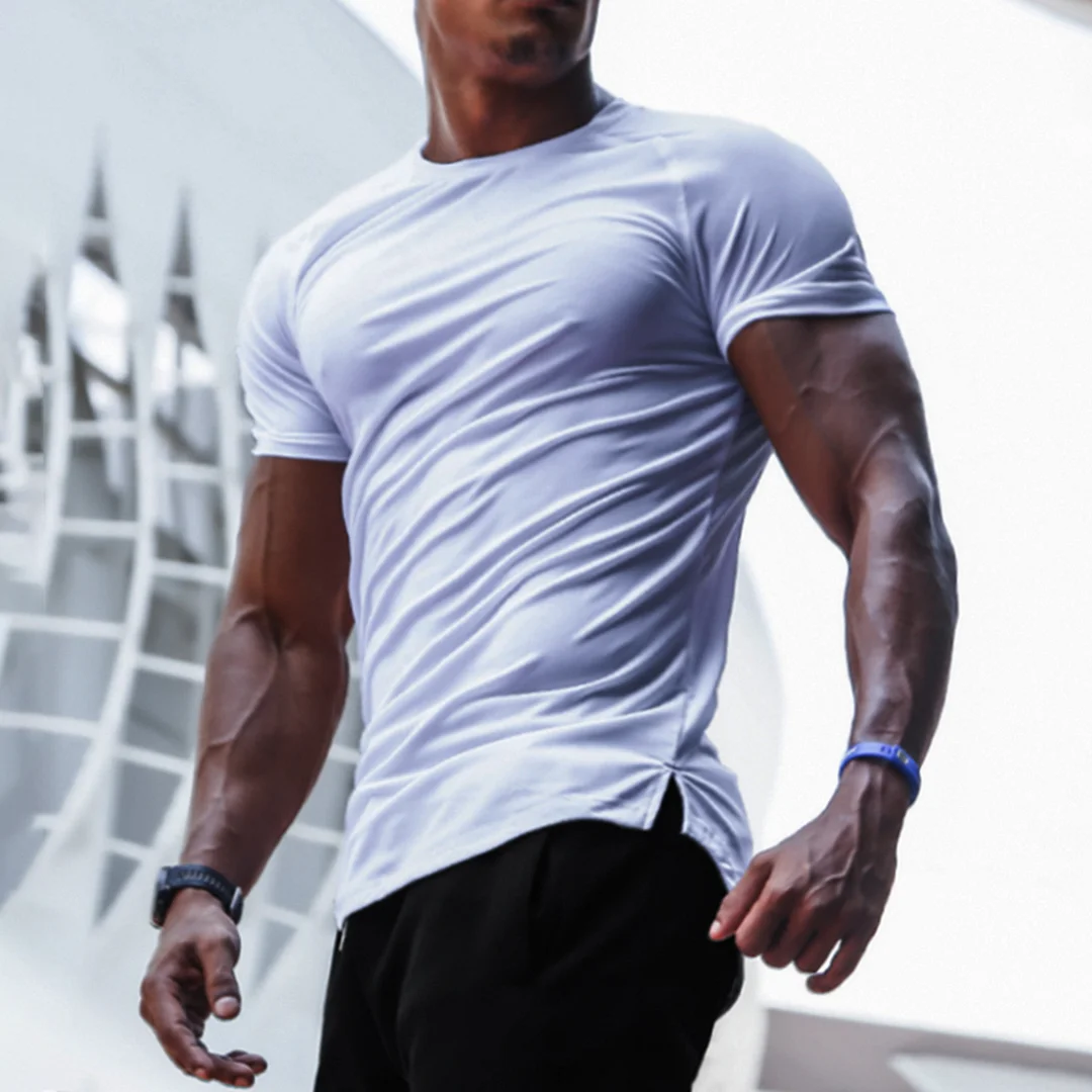 Men's Casual Solid Color Breathable Bottoming Shirt Sports Fitness Slim Thin Section Quick-drying Short-sleeved T-shirt