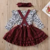 Baby Girl Leopard Set Valentine Long Sleeve Ruffles 2 Pcs