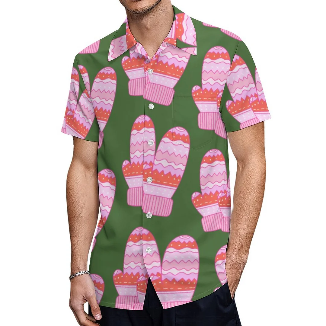 Short Sleeve Nordic Winter Mittens Hawaiian Shirt Mens Button Down Plus Size Tropical Hawaii Beach Shirts