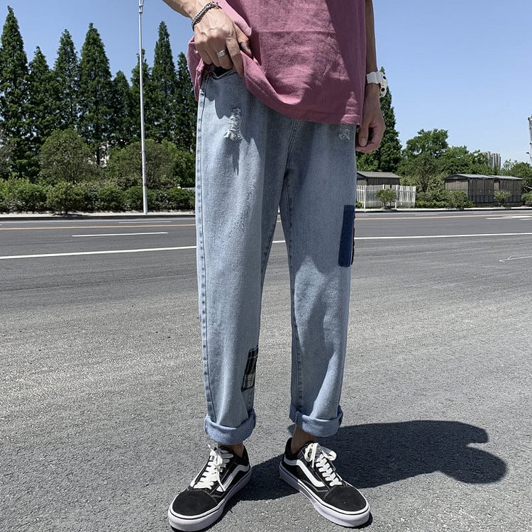 Autumn Loose Large Size Loose Retro Sports Trousers Men's Straight-Leg Denim Pants Men Jeans