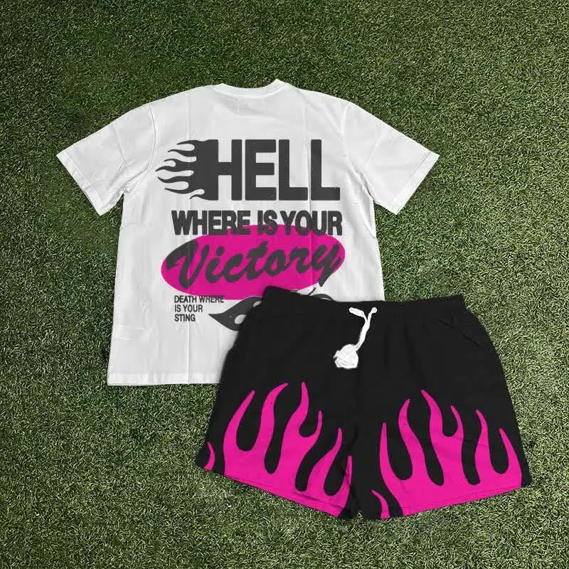 Hell Where Is Your Victory Print T-Shirt Set