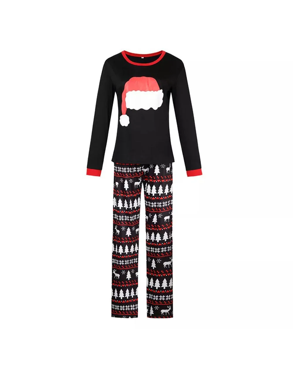 Black Santa Hat deer Print Christmas Pajamas