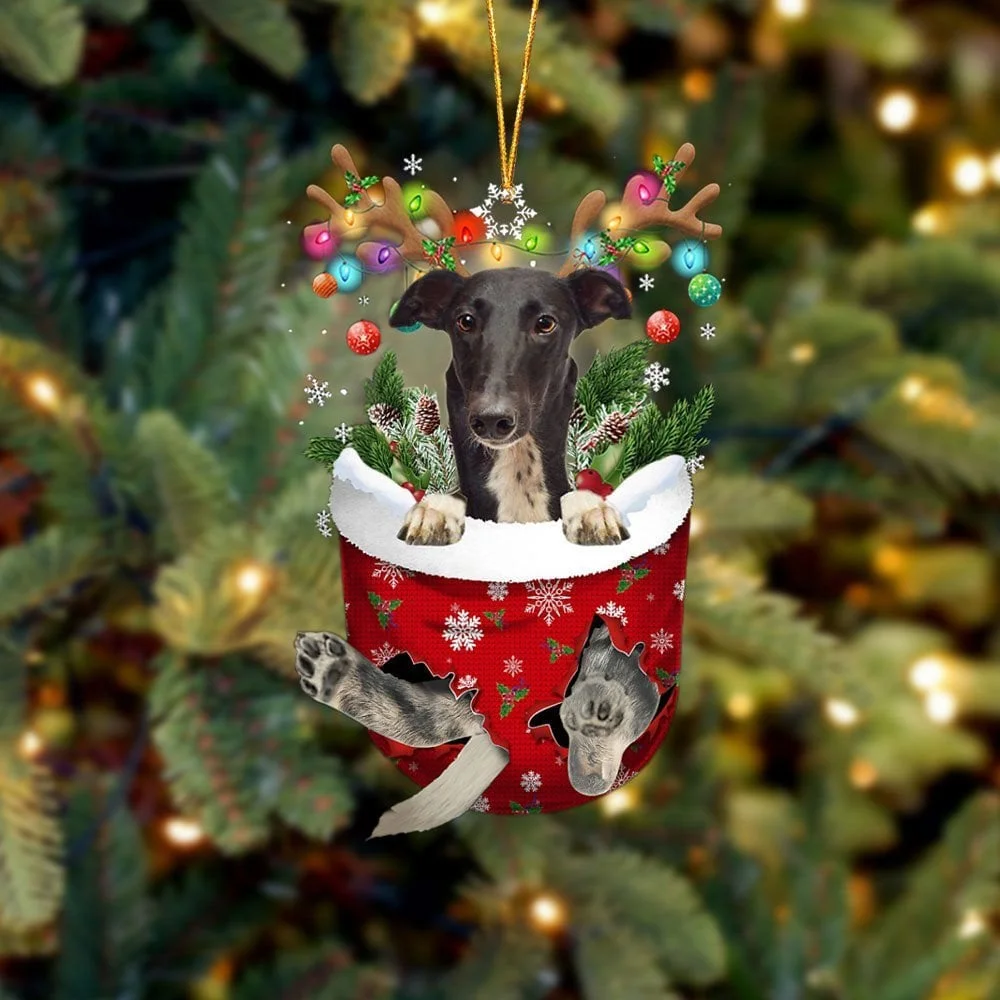 Greyhound In Snow Pocket Christmas Ornament